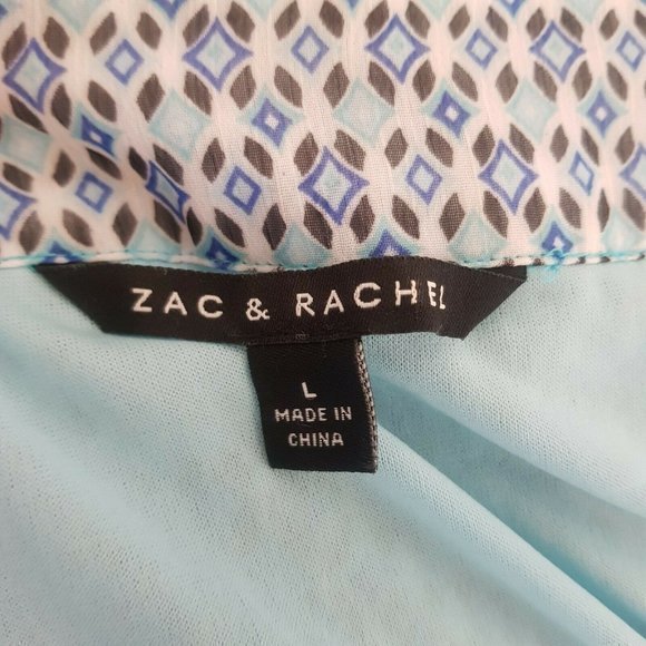 Zac Rachel Sleeveless Sheer Overlay Blouse Size Large Blue Pleated Dressy Flowy - Picture 8 of 12